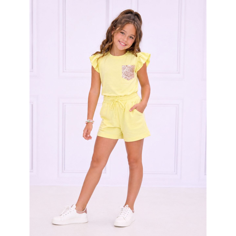 Gele Meiden Set - Zomer Comfi set met Ruffle Mouwen