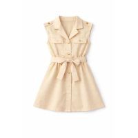 Beige Jurk met Strikdetails