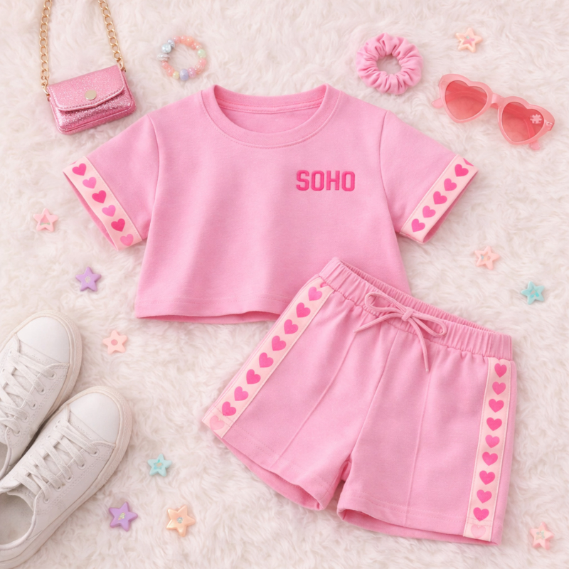 Comfi set meiden - roze hartjes