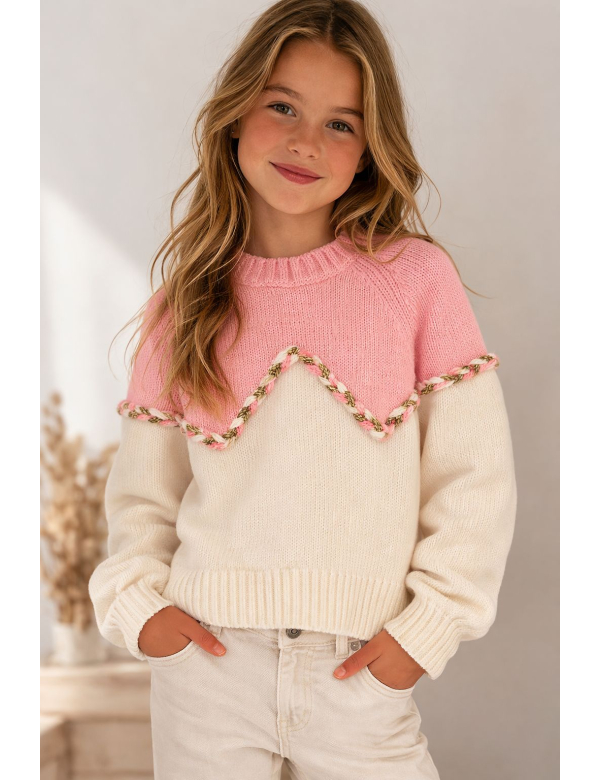 Trui gebreid met leuk patroon en glitter rand.